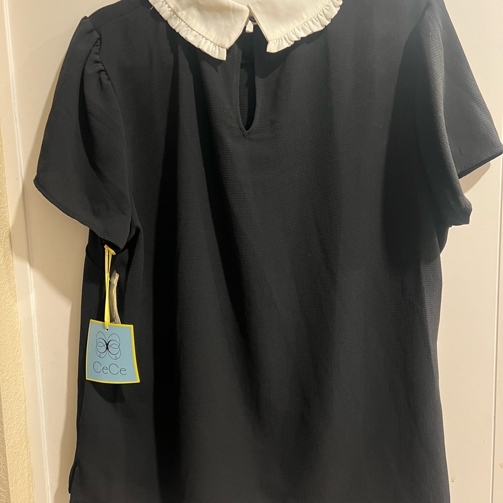CeCe Goth Black Blouse with White Peter Pan Collar - Picture 3 of 3